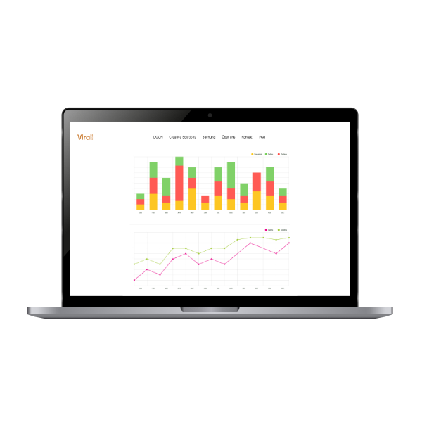 Bild eines Laptops mit Darstellungen von DOOH Statistiken