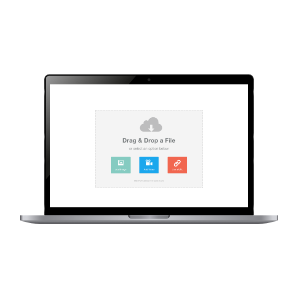 Darstellung eines Laptops welcher das Viral DOOH Datei upload tool anzeigt 